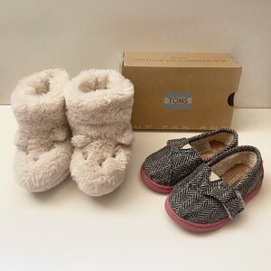 Baby Winter Shoes Bundle - Wool Lined Herringbone TOMS + H&M Cozy Slipper Boots